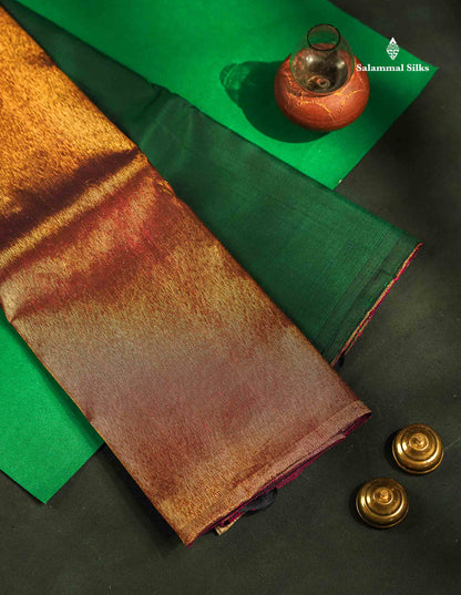 Beautiful Bottle Green 8Kol Pure Kanjivaram Silk Saree With Contrast Magenta Traditional Raising Temple Border