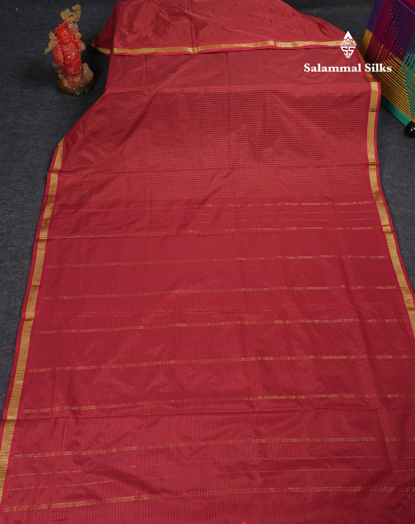 9 Yards Semi Silk Saree Navy Blue Small Checks With Traditional Small Border