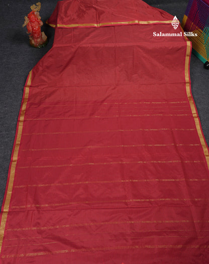 9 Yards Semi Silk Saree Navy Blue Small Checks With Traditional Small Border