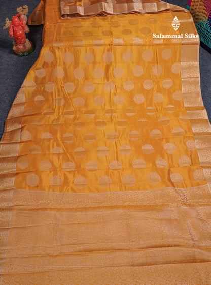 Beautiful Mustard Yellow Semi Raw Silk Saree With Fancy Border