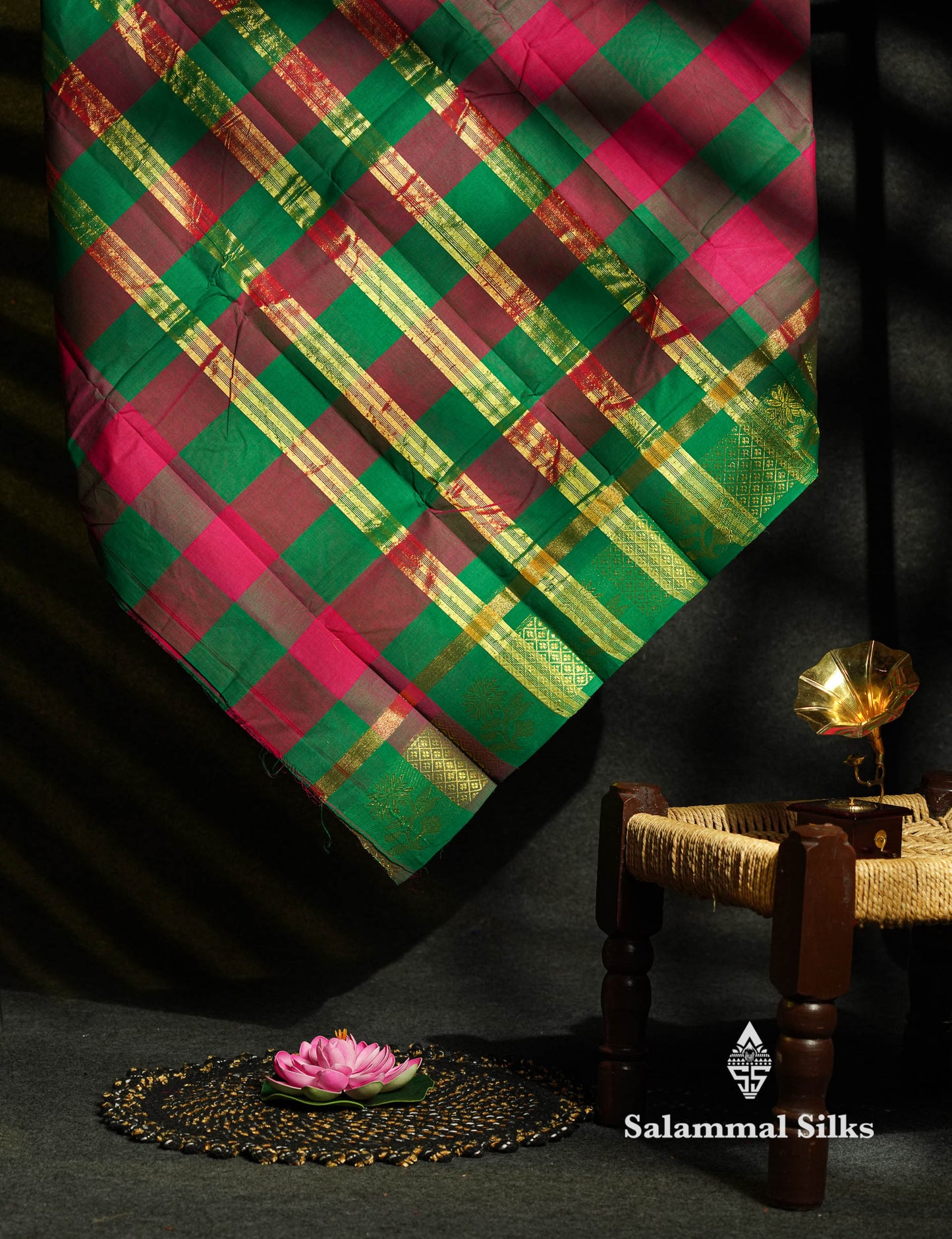 Beautiful Paalum Pazham Checks Chettinad Pure Cotton Saree With Self Border