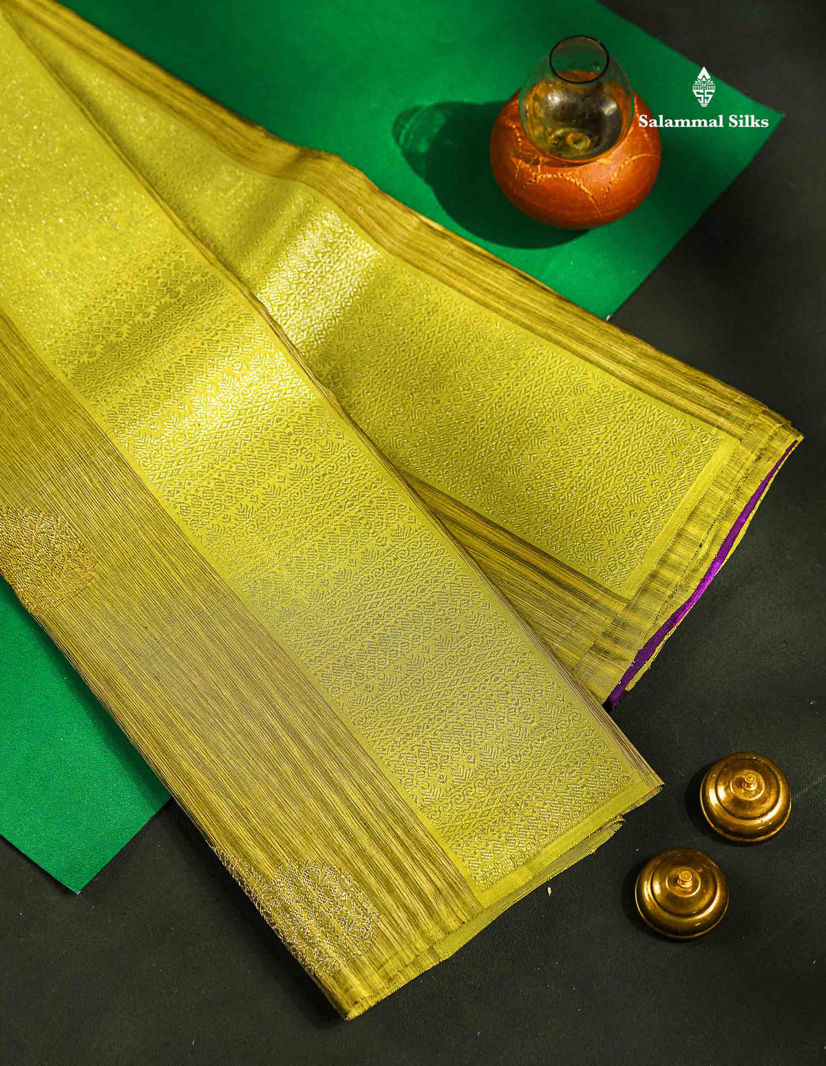 Beautiful Pista Green Fancy Pure Kanjivaram Silk Saree With Contrast Dark Purple Blouse