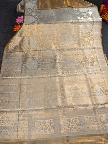 Beautiful Silver Tissue Bridal Pure Kanjivaram Silk Saree