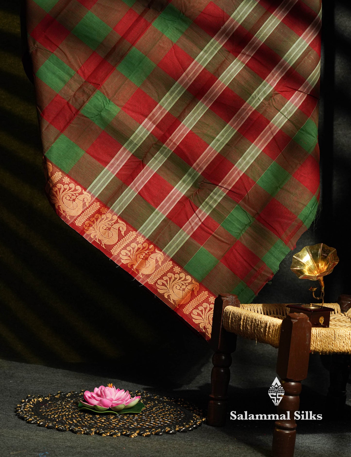Beautiful Paalum Pazham Checks Chettinad Pure Cotton Saree With Self Thread Work Border