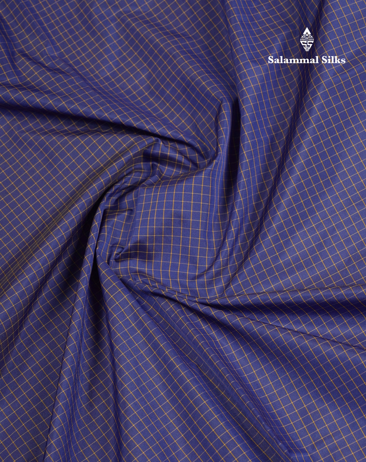9 Yards Semi Silk Saree Navy Blue Small Checks With Traditional Small Border