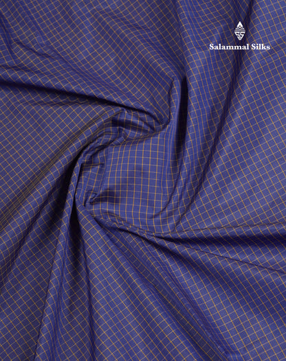 9 Yards Semi Silk Saree Navy Blue Small Checks With Traditional Small Border