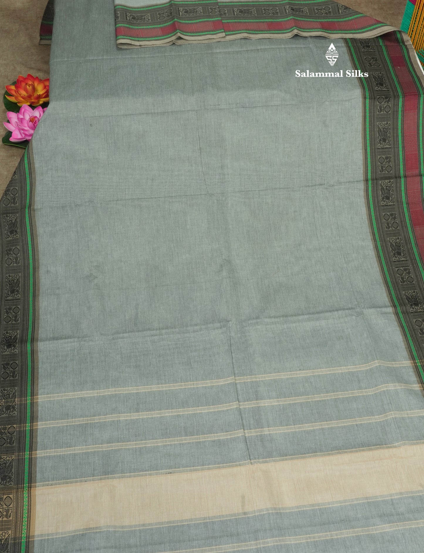 Grey Beautiful Plain Pure Cotton With Thraed Work Border