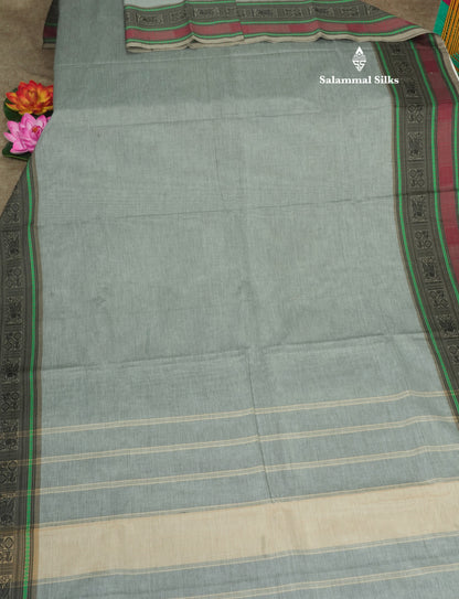 Grey Beautiful Plain Pure Cotton With Thraed Work Border