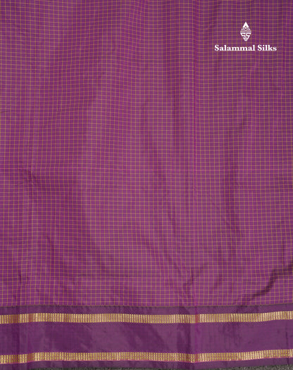 9 Yards Semi Silk Saree Dark Purple Checks With Traditional Gap Border