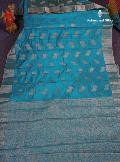 Beautiful Sapphire Blue Semi Raw Silk Saree With Fancy Border