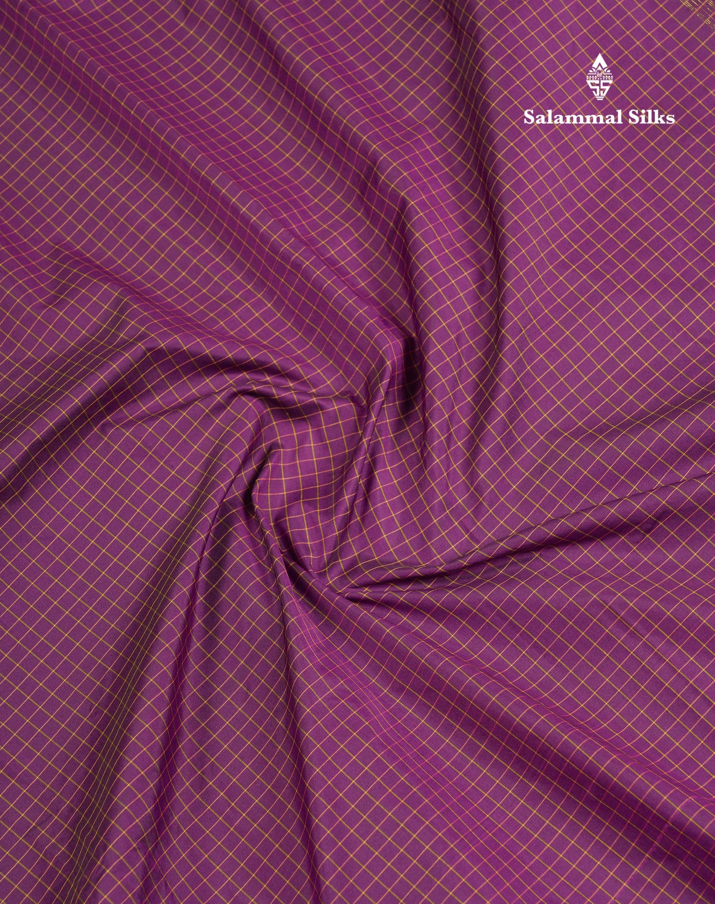 9 Yards Semi Silk Saree Dark Purple Checks With Traditional Gap Border