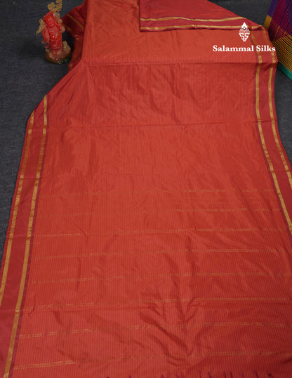 9 Yards Semi Silk Saree Dark Purple Checks With Traditional Gap Border