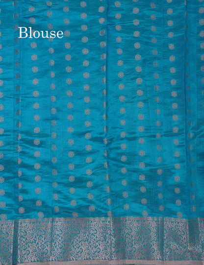 Beautiful Sapphire Blue Semi Raw Silk Saree With Fancy Border