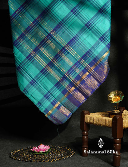Beautiful Black And White Checks Pure Chettinad Pure Cotton Saree With Traditional Gold Zari Border