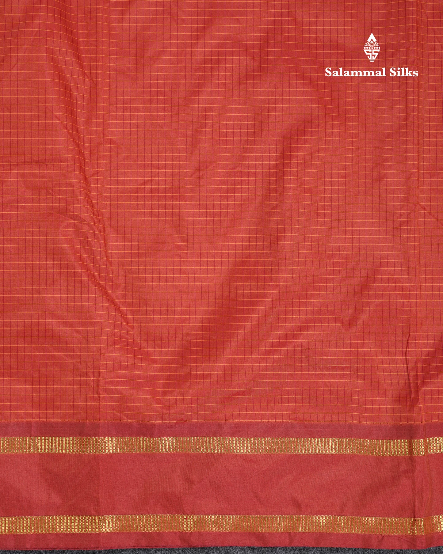 9 Yards Semi Silk Saree Dark Purple Checks With Traditional Gap Border