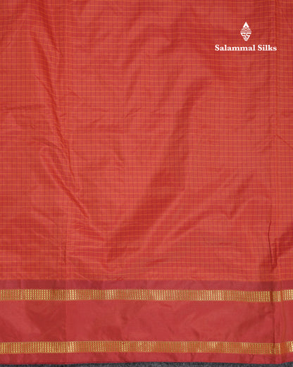9 Yards Semi Silk Saree Dark Purple Checks With Traditional Gap Border