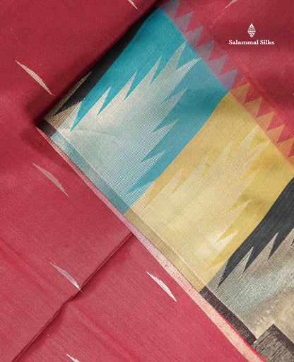 Beautiful Maroon Malli Moggu Zari Butta Cotton Mix Saree With Contrast Multicolour Traditional Temple Border