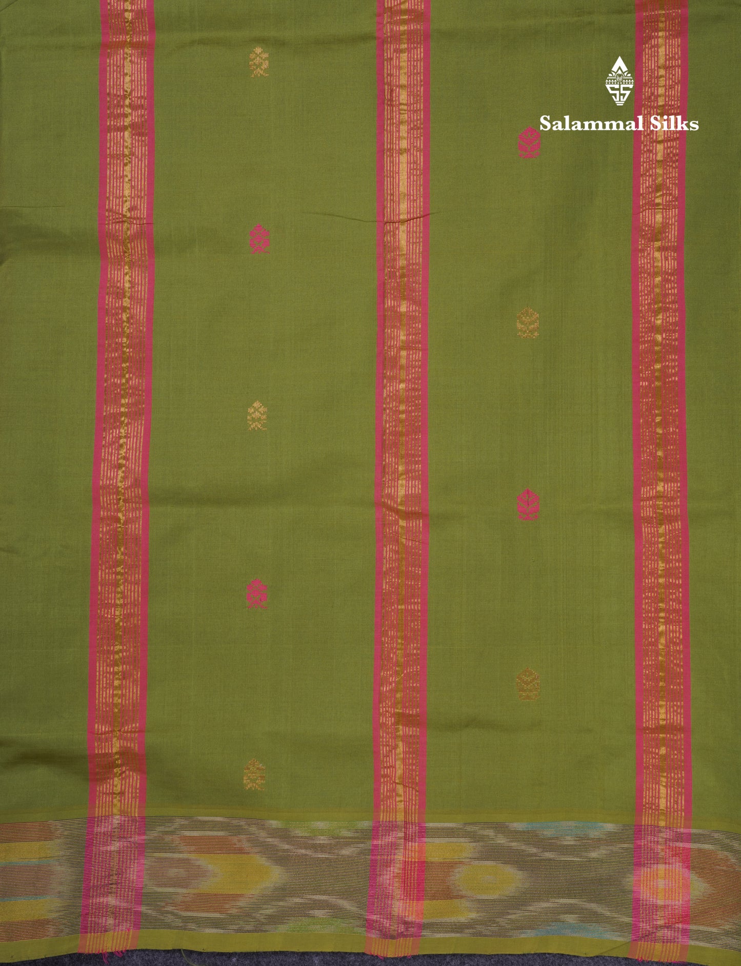 Beautiful Pink Thread Work Buttas Semi Silk Cotton Saree With Contrast Green Blouse