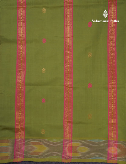 Beautiful Pink Thread Work Buttas Semi Silk Cotton Saree With Contrast Green Blouse