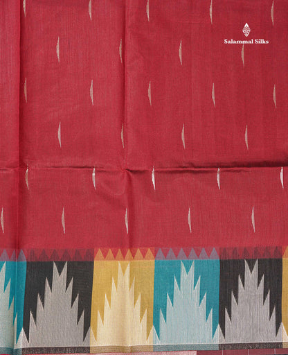 Beautiful Maroon Malli Moggu Zari Butta Cotton Mix Saree With Contrast Multicolour Traditional Temple Border