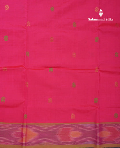 Beautiful Pink Thread Work Buttas Semi Silk Cotton Saree With Contrast Green Blouse