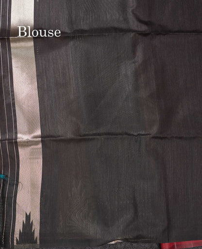 Beautiful Maroon Malli Moggu Zari Butta Cotton Mix Saree With Contrast Multicolour Traditional Temple Border