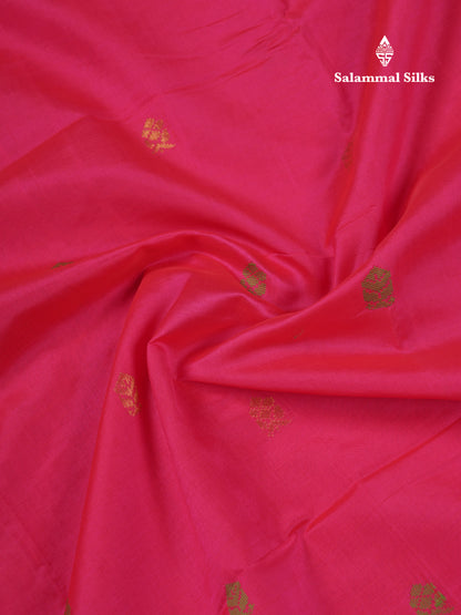 Beautiful Pink Thread Work Buttas Semi Silk Cotton Saree With Contrast Green Blouse