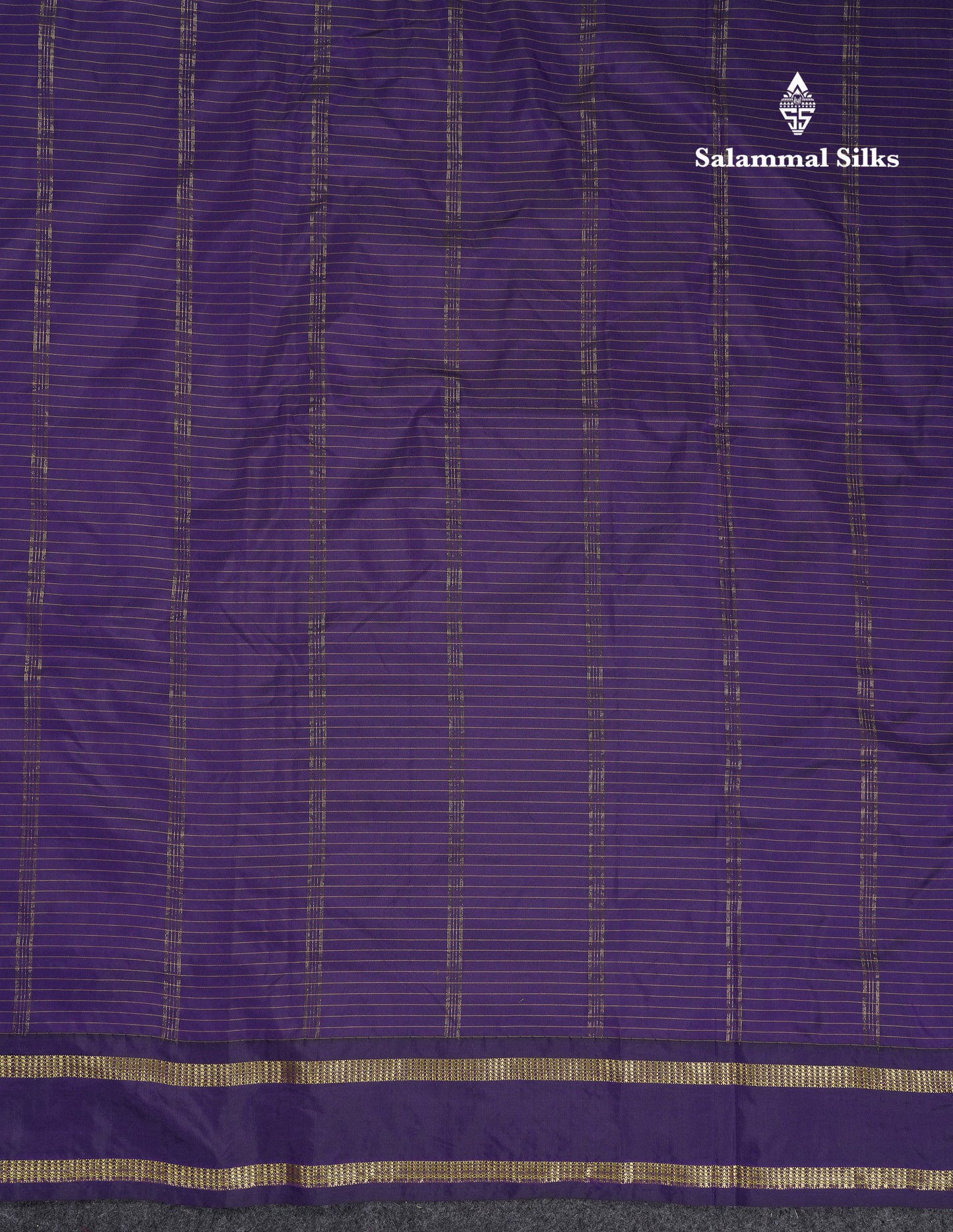 9 Yards Semi Silk Saree Dark Purple Checks With Traditional Gap Border