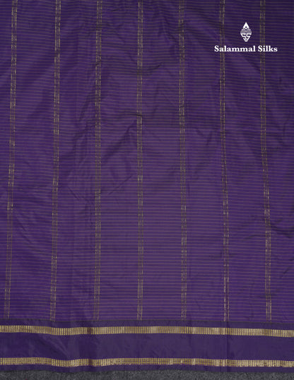 9 Yards Semi Silk Saree Dark Purple Checks With Traditional Gap Border