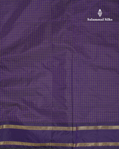 9 Yards Semi Silk Saree Dark Purple Checks With Traditional Gap Border