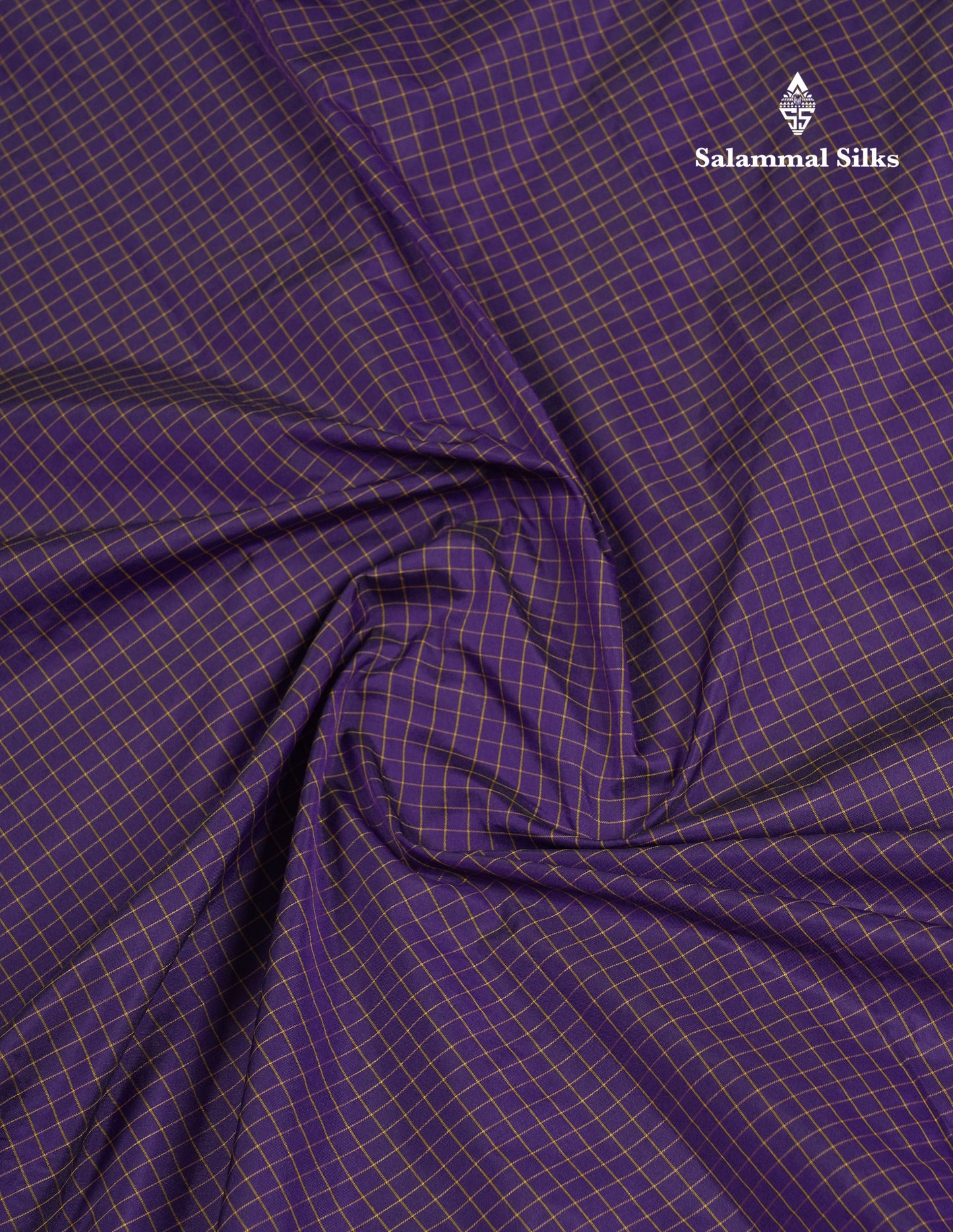 9 Yards Semi Silk Saree Dark Purple Checks With Traditional Gap Border