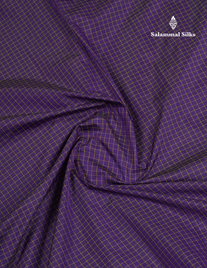 9 Yards Semi Silk Saree Dark Purple Checks With Traditional Gap Border