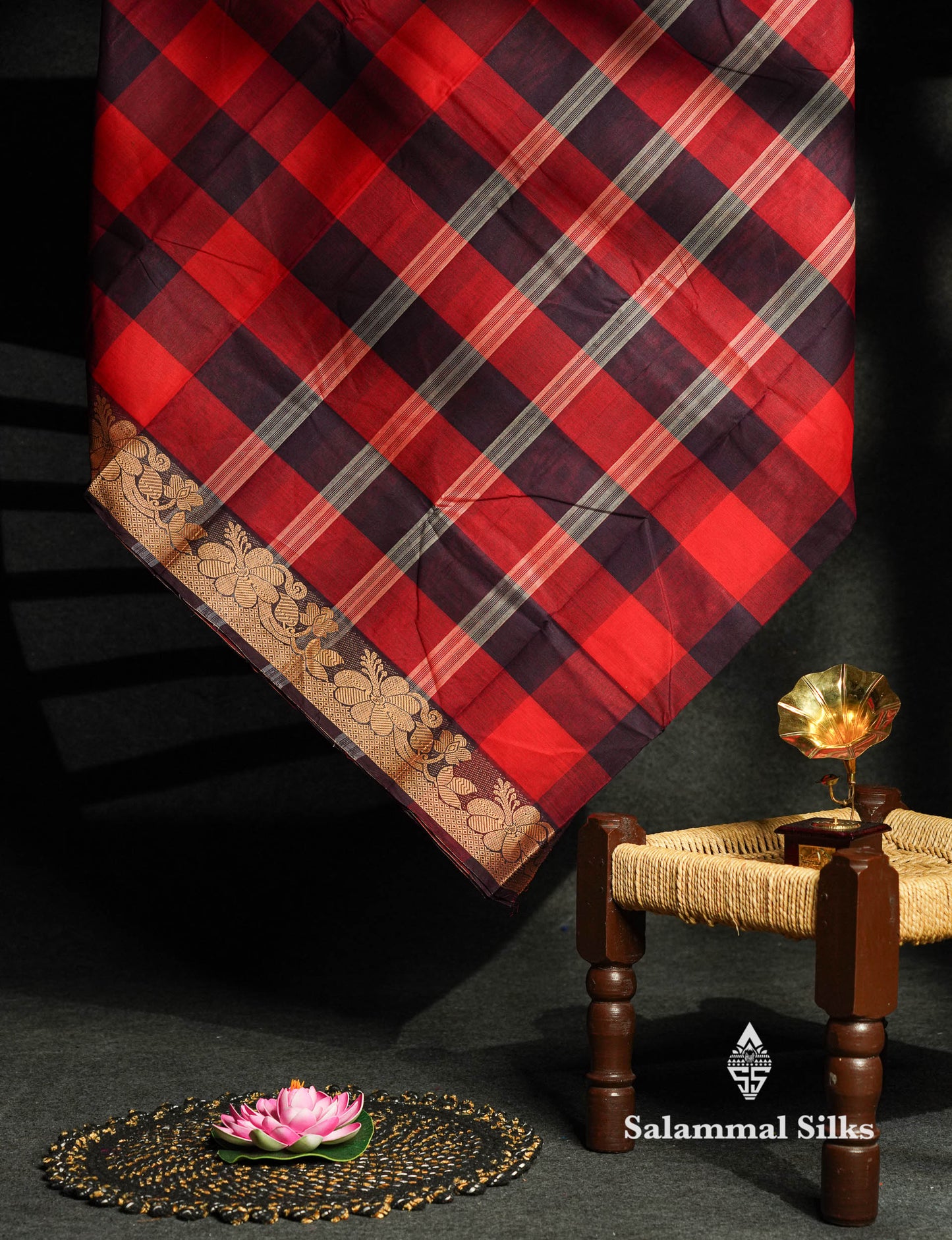 Beautiful Paalum Pazham Checks Chettinad Pure Cotton Saree With Self Thread Work Border