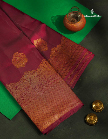 Beautiful Dual Tone Dark Magenta Fancy Pure Kanjivaram Silk Saree With Turning Border