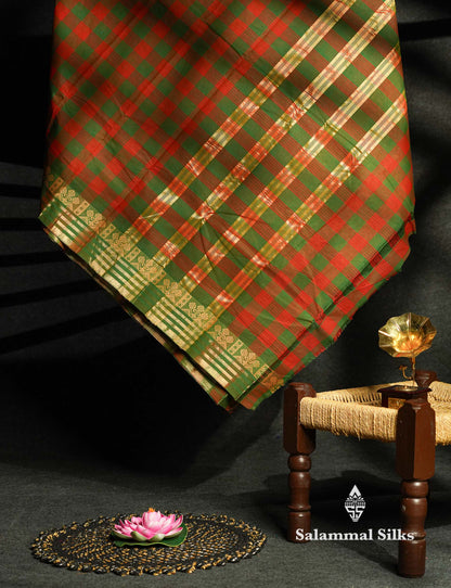 Beautiful Paalum Pazham Checks Pure Chettinad Cotton Saree With Thread And Zari Border