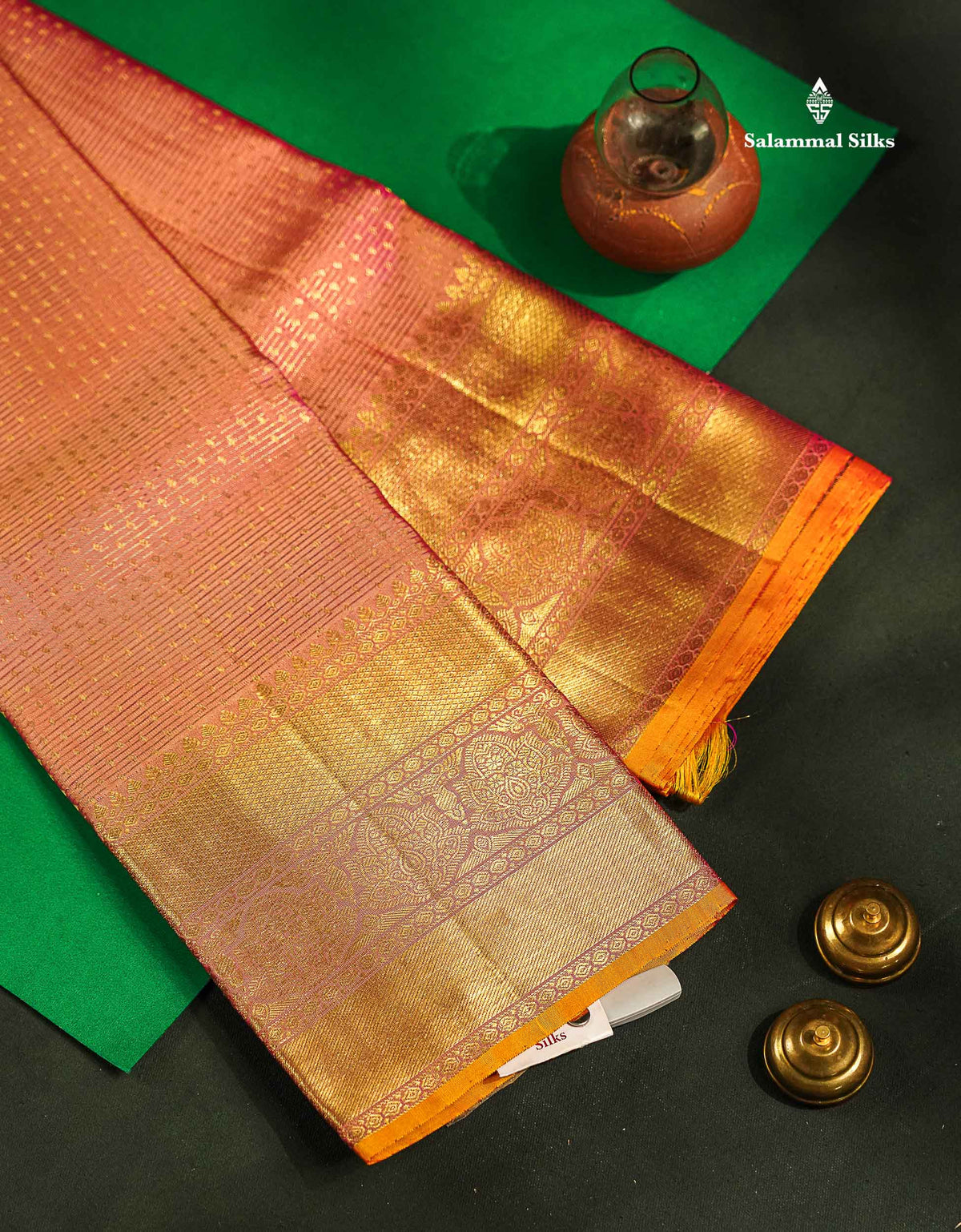 Beautiful Onion Pink Tissue Pure Kanjivaram Silk Saree With Traditional Border