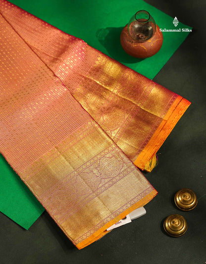 Beautiful Onion Pink Tissue Pure Kanjivaram Silk Saree With Traditional Border