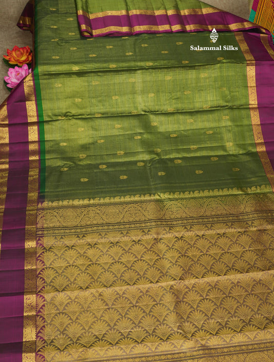 Bottle Green Vairaoosi Pure Kanjivaram Silk Saree With Contrast Magenta Rettapet (Gap) Border