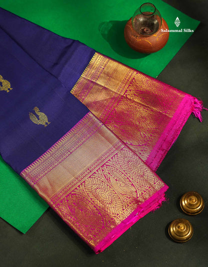 Kanjivaram Violet Traditional Pure Silk Saree With Magenta Rose Border
