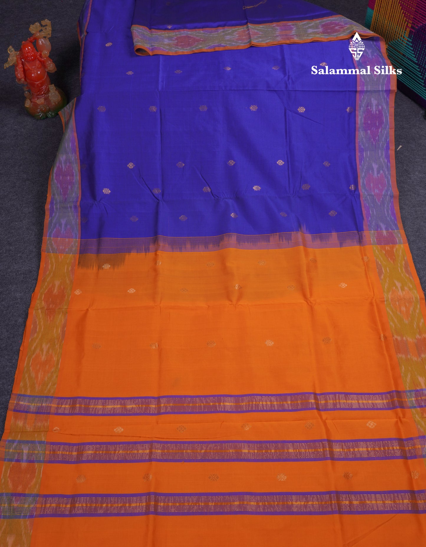 Beautiful Royal Blue Semi Silk Cotton Saree With Contrast Mustard Yellow Blouse