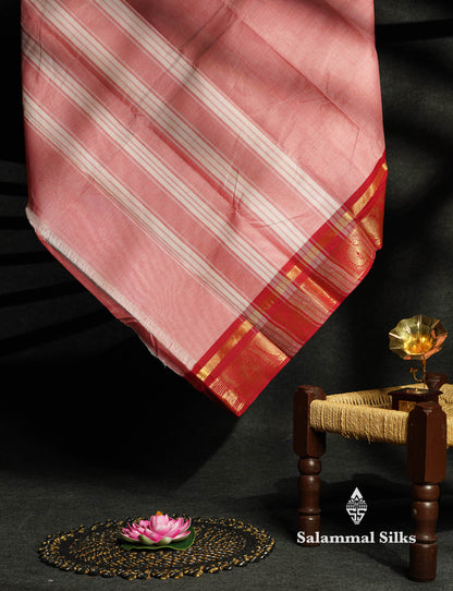 Beautiful Light Pink Plain Chettinad Pure Cotton Saree With Red Border