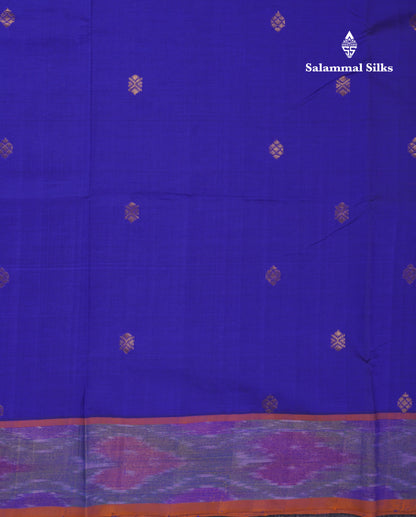 Beautiful Royal Blue Semi Silk Cotton Saree With Contrast Mustard Yellow Blouse