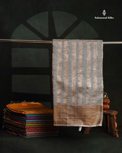 Premium Sandal Tissue Crush Fancy Saree With Traditional Border