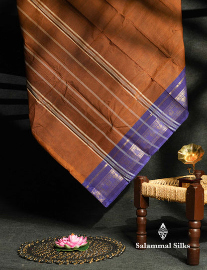 Beautiful Grey Plain Pure Chettinad Cotton Saree With Traditional Navy Blue Border