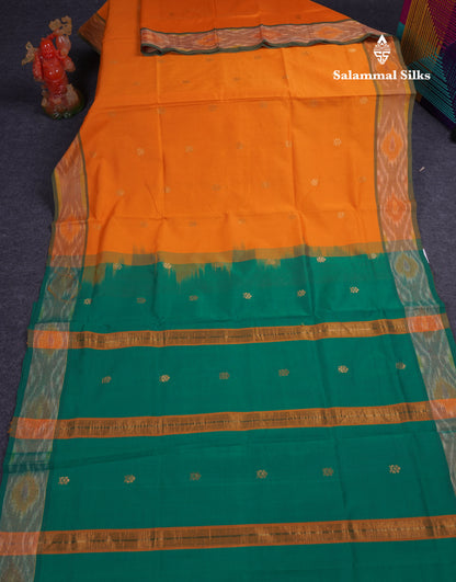 Beautiful Royal Blue Semi Silk Cotton Saree With Contrast Mustard Yellow Blouse