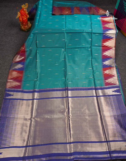 Beautiful Maroon Malli Moggu Zari Butta Cotton Mix Saree With Contrast Multicolour Traditional Temple Border