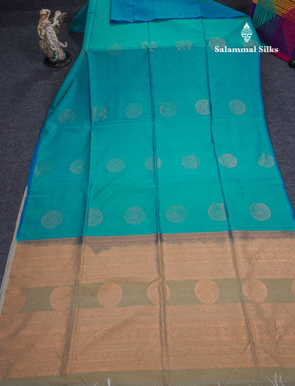 Beautiful Ramar Blue SICO Cotton Saree With Contrast Light Elaichi Green Blouse