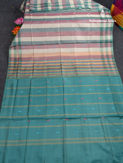MultiColour Banana Pinth Saree (Vaazhainaar Pattu) With Contrast Dual Tone Light Lavender Blouse
