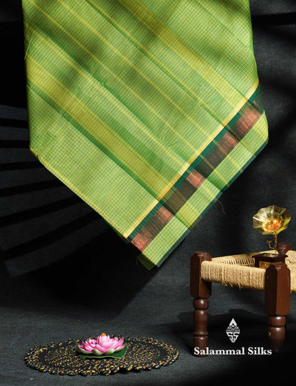 Navy Blue Thread Checks Beautiful Chettinad Cotton Saree With Temple & Zari Border