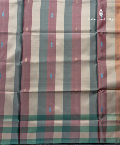 MultiColour Banana Pinth Saree (Vaazhainaar Pattu) With Contrast Dual Tone Light Lavender Blouse